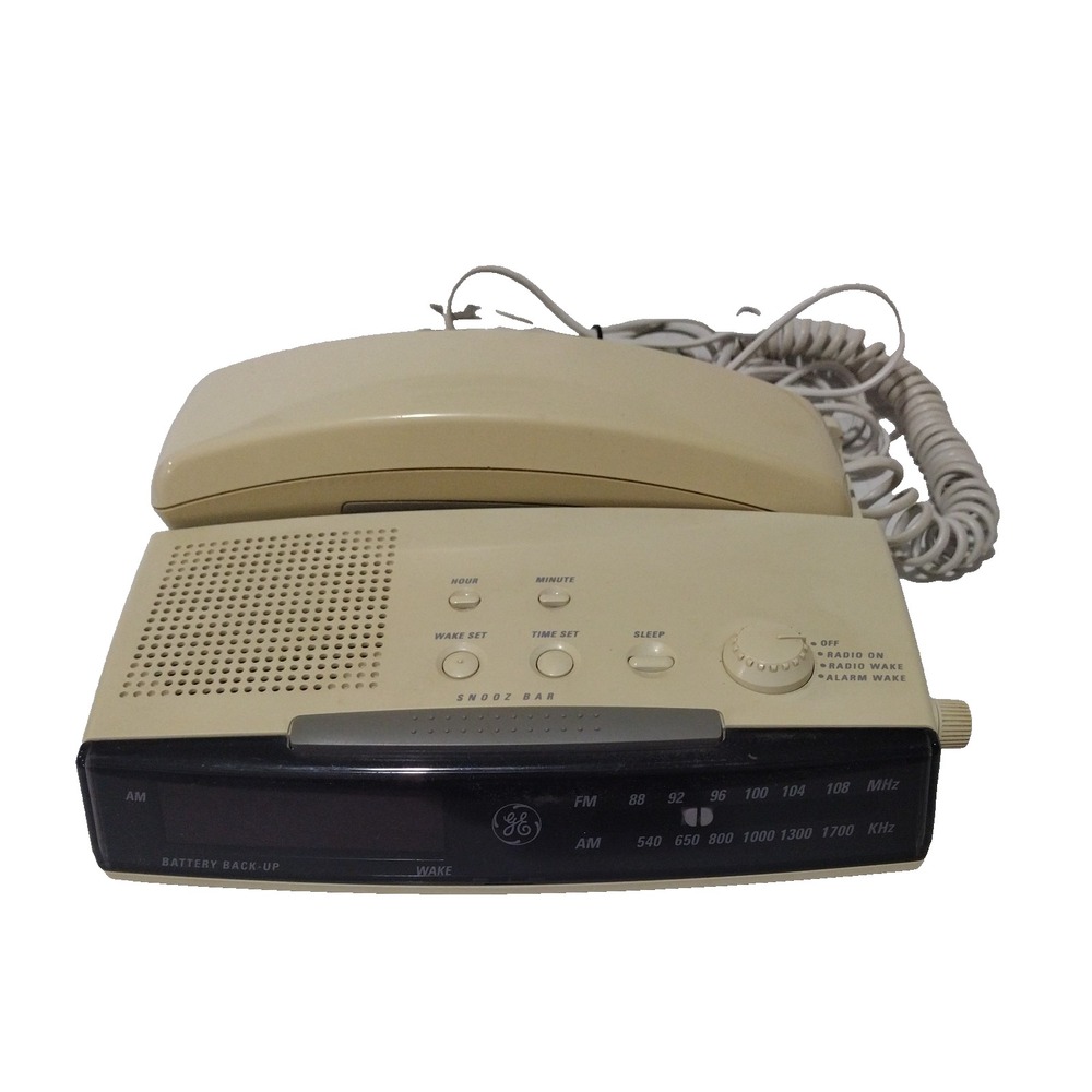 GE Clock Radio Phone AM/FM 12# Memory Vintage Beige Model 2-9710A